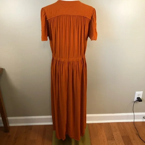 Christy Dawn Burnt Orange Short Sleeve Dress With Tie at Waist Size M - Picture 2 of 9